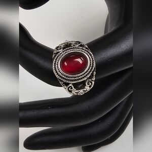 Elegant Silver and Red Gemstone Ring